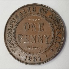 AUSTRALIA 1931 . ONE 1 PENNY . VARIETY . INDIAN DIE